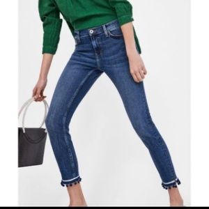 Zara Basic Cropped Jeans With Pompom Hem